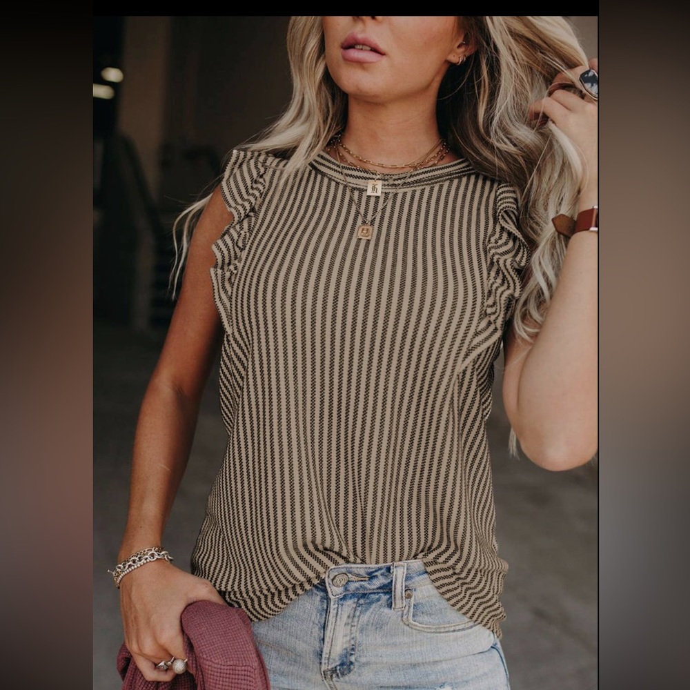 Crewneck ruffle stripe tank top